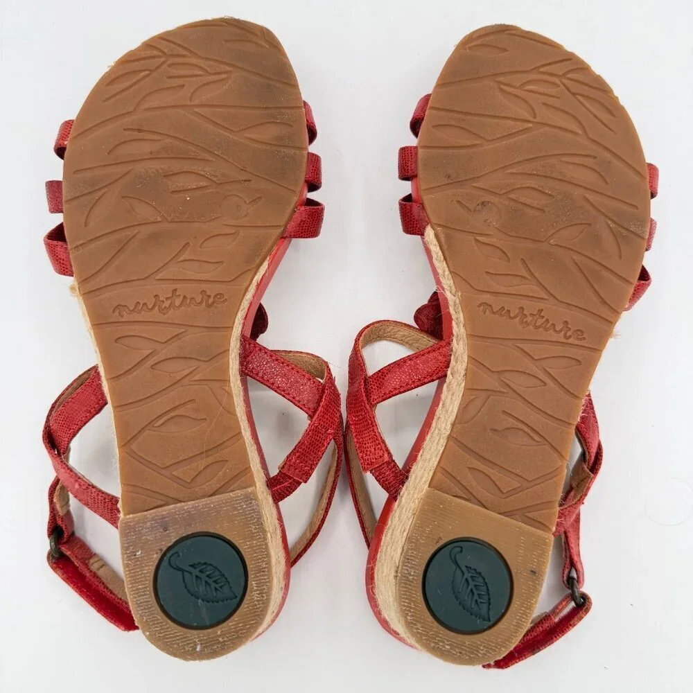 Nurture by Lamaze red leather espadrille wedge sandals 7.5M rosettes T-strap